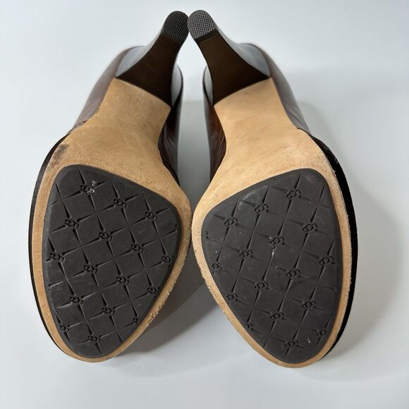 UGG Jamison Platform Pumps Booties Sz 6.5 Brown Leather Shearling Lined 5" Heel - Picture 6 of 16